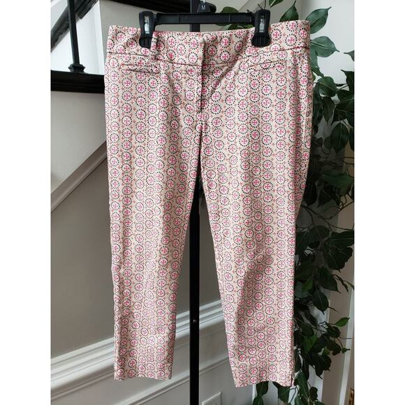 Ann Taylor Crop Pants Womens 4P Multi Cross Print Marisa Stretch Skinny Leg - Picture 1 of 11